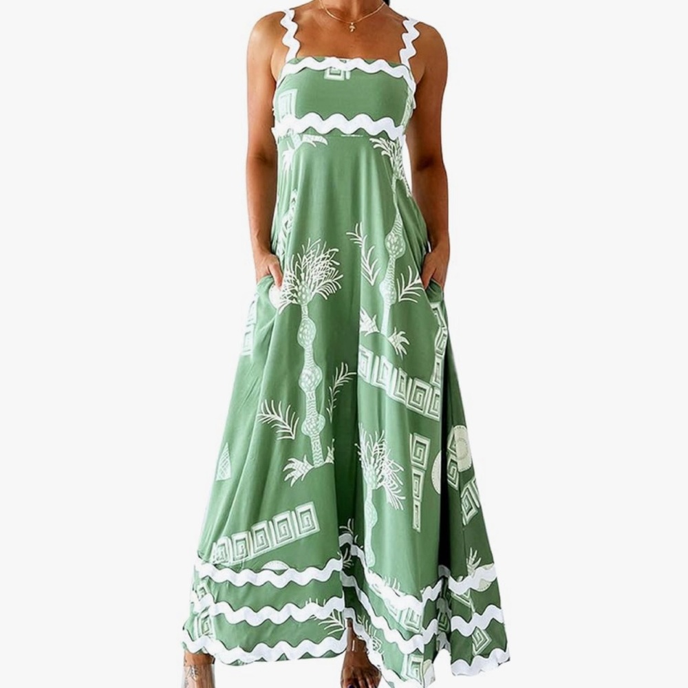 KMBANGI Women Spaghetti Strap Graffiti Maxi Dress